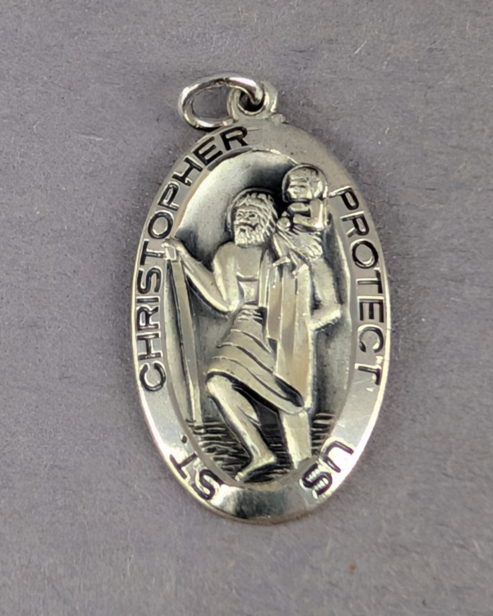 Vintage Anson Sterling Silver Saint Christopher Protect Us Medal Pendant Charm